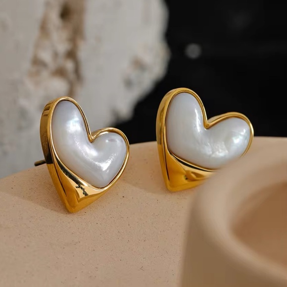 Anthropologie Jewelry - NWT Stainless Steel Faux Pearl Heart Earrings in Gold